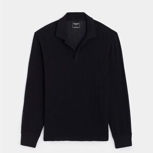 TODD SNYDER LONG-SLEEVE MESH POLO IN BLACK